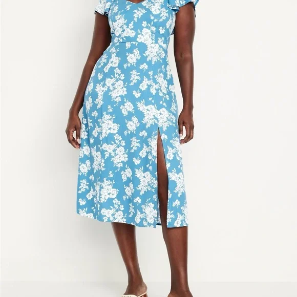 Old Navy Floral Blue Midi Dress small tall cottage core - Picture 4 of 5